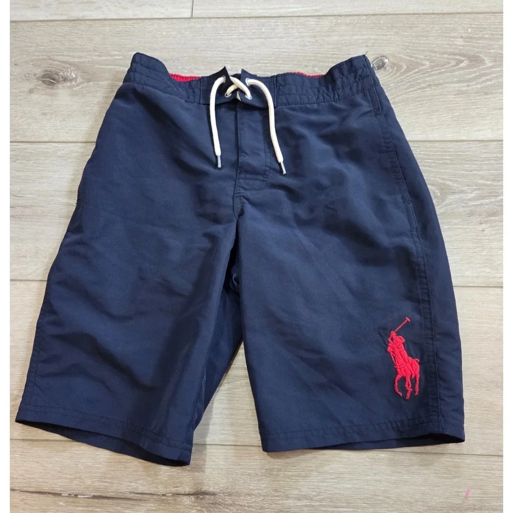 Polo Ralph Lauren Boys Navy Blue Embroidered Big Pony Swim Trunks Medium 10-12